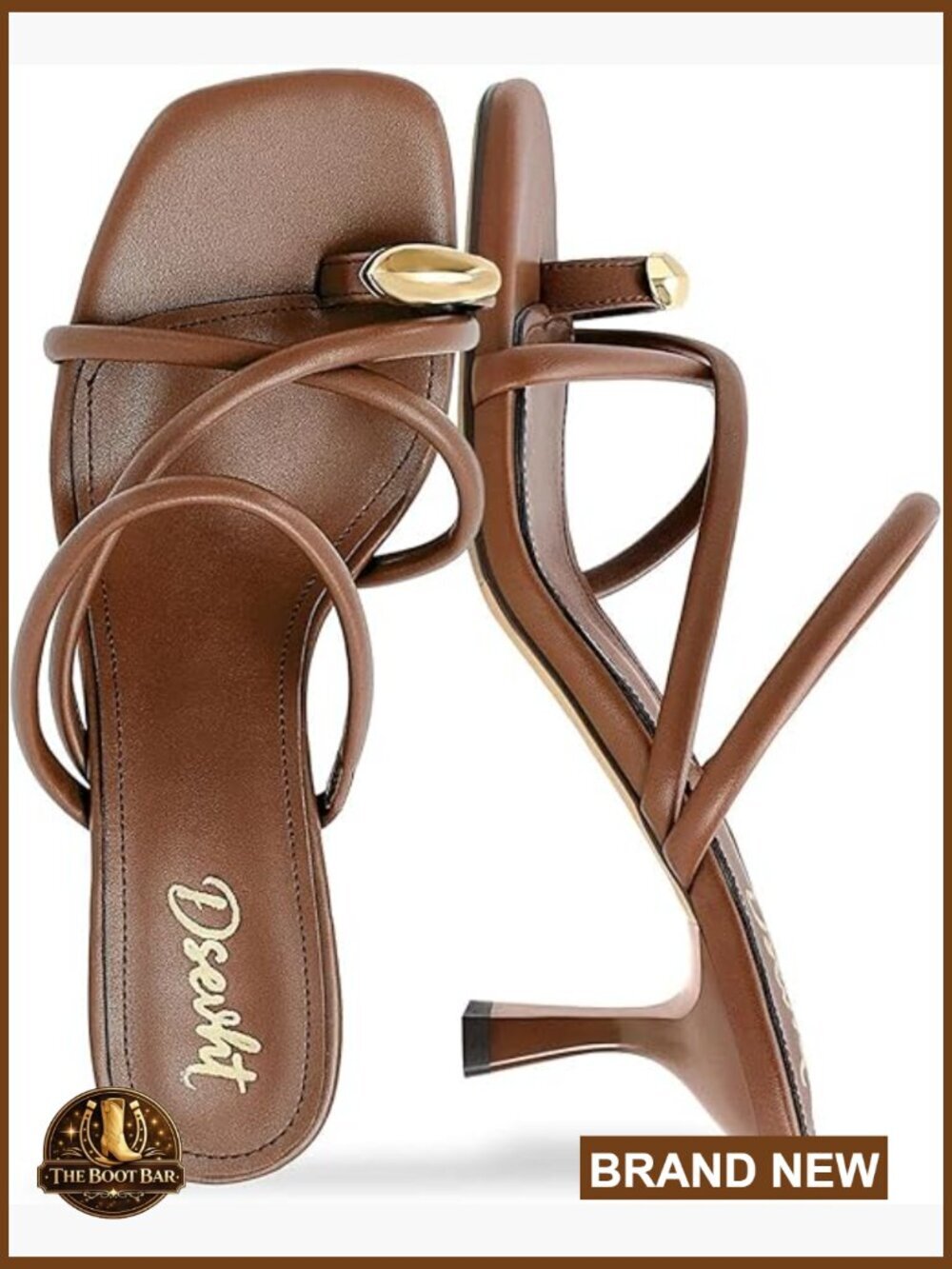 Strappy Kitten Heel Sandals Square Toe Buckle Ankle Strap Vegan Leather